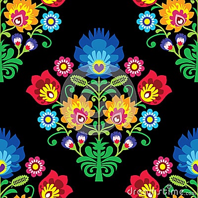 Seamless folk art vector pattern - Polish traditional repetitive design with flowers - wycinanki lowickie Stock Photo