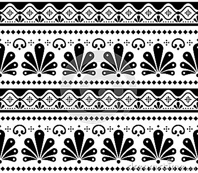 Mexican vector seamless black and white pattern inpired by traditional pottery and ceramics art Talavera Poblana Vector Illustration