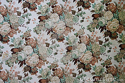 Retro floral wallpaper on wall Stock Photo