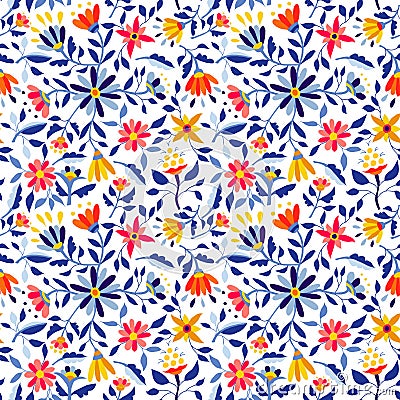 Retro flower pattern in vibrant colors for spring Vector Illustration