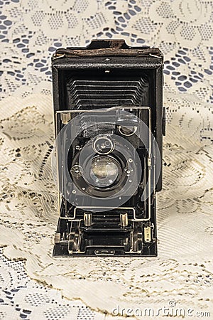 Retro Folding camera Stock Photo