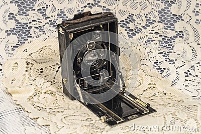 Retro Folding camera Stock Photo