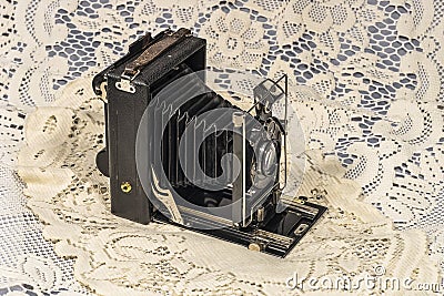Retro Folding camera Stock Photo