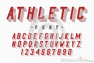 Athletic font, varsity and college alphabet. Original letters and numbers for sportswear, t-shirt, university logo. Vector. Vector Illustration