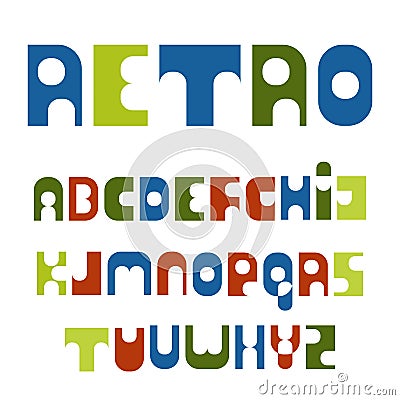 Retro font colorful letters style of the 70s Vector Illustration