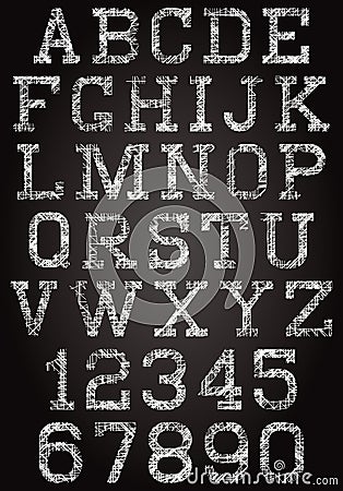 Retro font and set of digits Vector Illustration