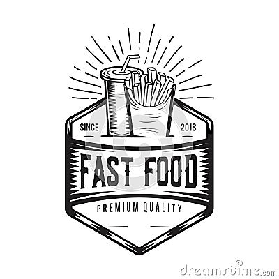 Retro French Fries. Vintage fast food illustration. soda logodesign. Cartoon Illustration