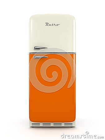 Retro fridge isolated on white background 3D rendering Stock Photo