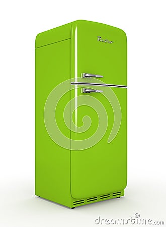 Retro fridge isolated white background 3D rendering Stock Photo