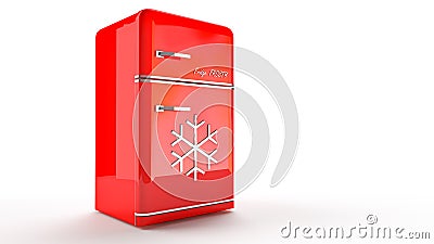 Retro Fridge refrigerator in red retro color. Stock Photo