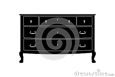 Ð¡hest of drawers icon isolated on white background. Black vintage commode silhouette. Vector Illustration