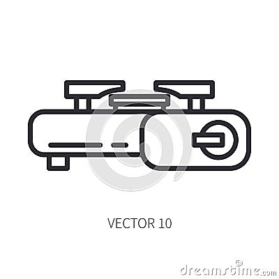 Retro furniture, compact camping gas stove vector line icon. Summer travel vacation, tourism, camping equipment Vector Illustration