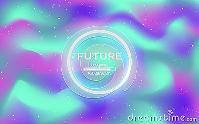 Retro future texture. Loading future concept on holographic backdrop. Colorful hologram with old effect. Neon circle Vector Illustration