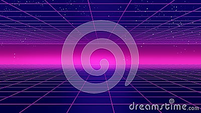 Retro futuristic background 1980s style 3d illustration. Cartoon Illustration