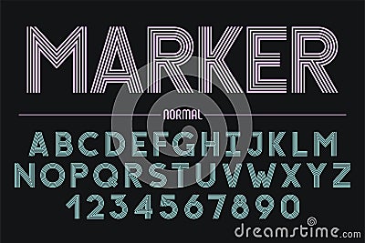 Retro futuristic bold decorative font design, alphabet, typeface Vector Illustration