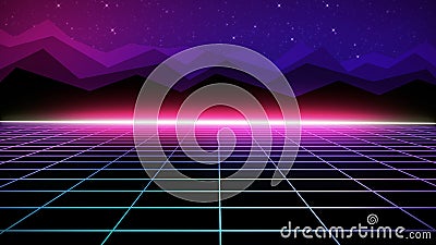 3D rendering retro futuristic bright background with a grid. 80s graphic design, retro fantasy Stock Photo