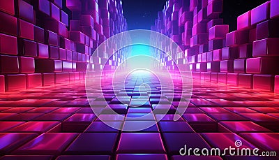 Retro futuristic 80s synthwave wireframe 4k video loop - neon cyber grid abstract digital background Stock Photo