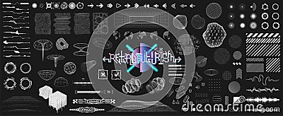 Retro futuristic shapes, tech cyberpunk user interface elements for UI, UX, GUI Vector Illustration