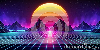 Retro futuristic Synthwave background AI Generative Stock Photo