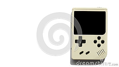 Retro game console on white background. pocket handheld game isolated. portable handheld video game device Stock Photo