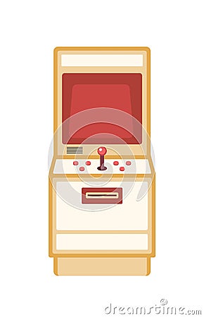Retro game machine flat vector illustration. Vintage arcade cabinet with buttons isolated on white background. Amusement Vector Illustration