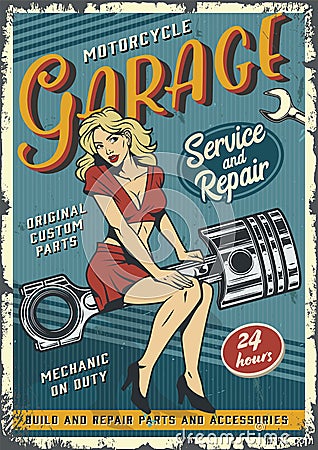 Retro garage service colorful poster Vector Illustration