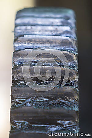 Retro gearing wheel to extract sugar from cane, Venezuela Stock Photo