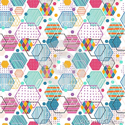 Retro geometric hexagon seamless pattern Stock Photo