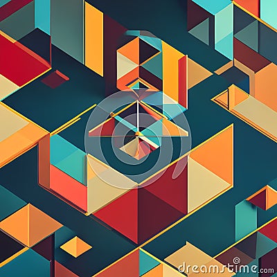 574 Retro Geometric Shapes: A retro and vintage-inspired background featuring retro geometric shapes in retro colors that evoke Stock Photo