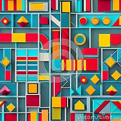574 Retro Geometric Shapes: A retro and vintage-inspired background featuring retro geometric shapes in retro colors that evoke Stock Photo