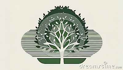 Retro Geometric Tree Logo in Light Green, Made with Generative AI Stock Photo