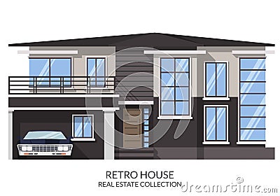 Retro ghostly big house with muscle car, real estate sign in flat style. Vector illustration Vector Illustration