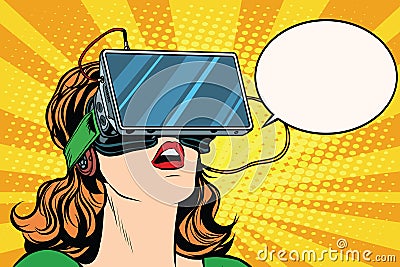 Retro girl with glasses virtual reality Vector Illustration