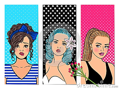 Retro girls banners Vector Illustration