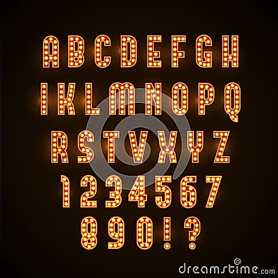 Retro glowing font with yellow lamps eps 10 Vector Illustration