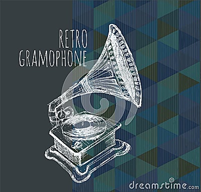 Retro gramophone performed in vintage style. Vector Illustration