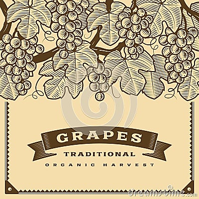 Retro grapes harvest card brown Vector Illustration