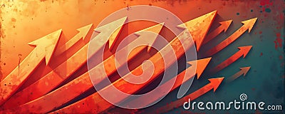 Retro graphic background with upward moving arrows. Dynamic design represents forward momentum, progress. Abstract style suggests Stock Photo