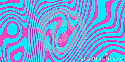 Retro groovy background. Vintage trippy psychedelic wallpaper. Blue pink liquid hippie texture. Colorful wavy candy Vector Illustration