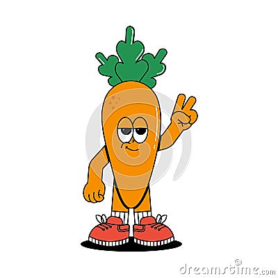 Retro groovy cartoon character vegetable Carrot. Vintage funny mascot sticker with psychedelic smile and emotion. Cute Vector Illustration