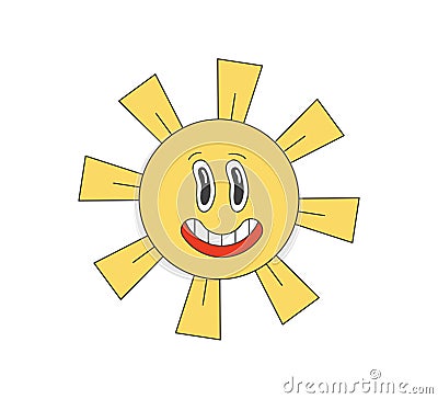 Retro groovy funky crazy sun character. Psychedelic hippie old funny solar mascot. Abstract vintage hippy bright smiley Vector Illustration