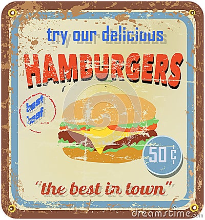 Retro hamburger sign Vector Illustration