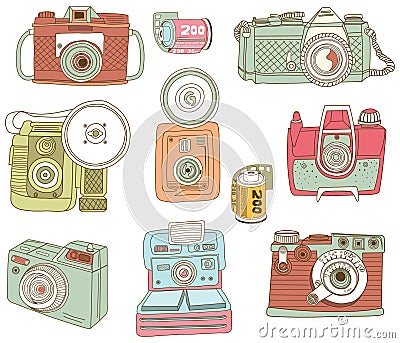 Retro Hand Drawn Camera Design Elements Vector Illustration