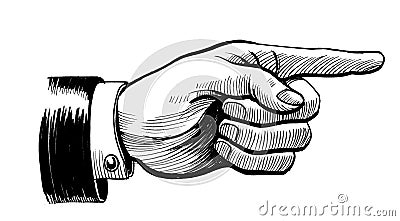 Retro hand pointing right Cartoon Illustration