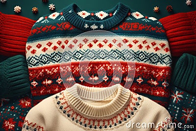 Retro handmade Christmas sweater knit texture. Generative AI Cartoon Illustration