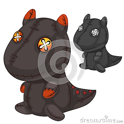 Retro handmade soft toy black dragon. Vector Vector Illustration