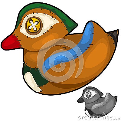 Retro handmade soft toy male wood duck Vector Illustration