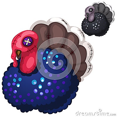 Retro handmade soft toy turkey. Vector bird Vector Illustration