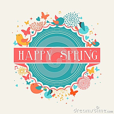 Retro Happy Spring label composition Vector Illustration