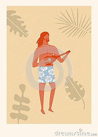 Retro hawaii beach poster. Cartoon Illustration